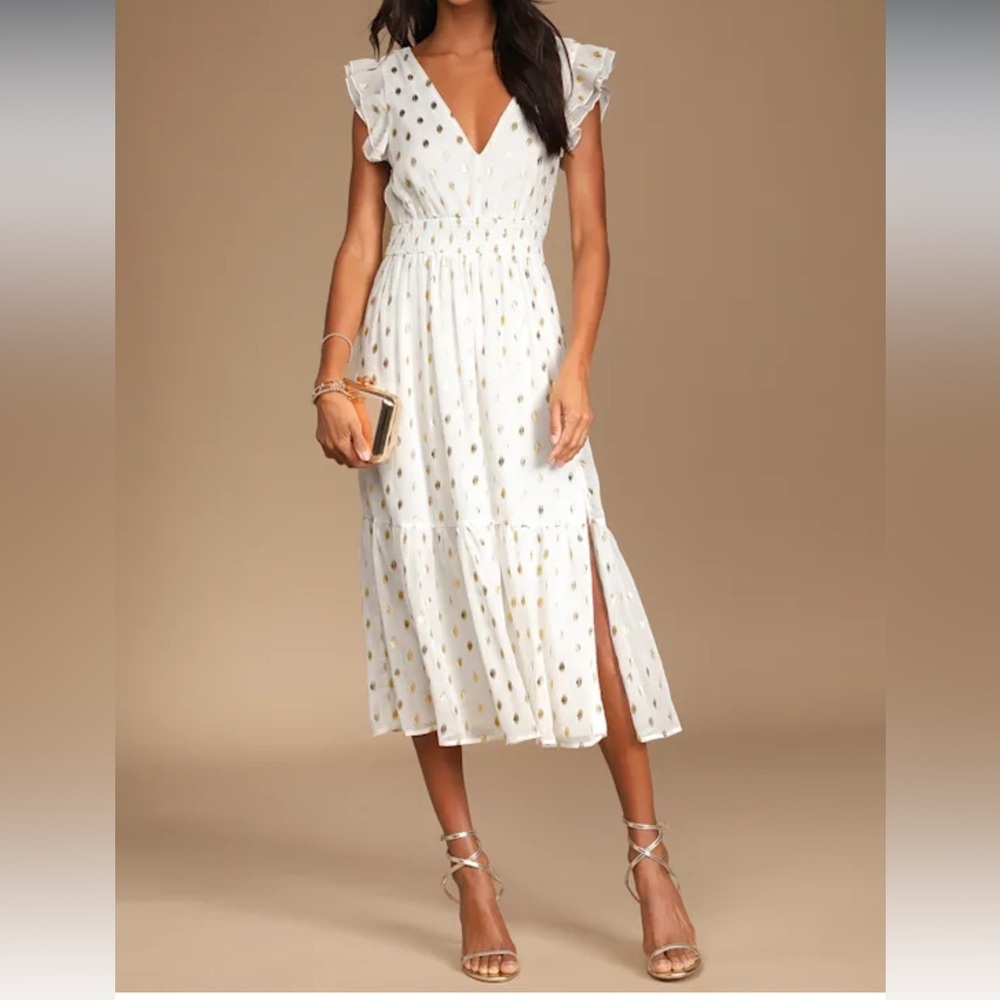 Elegant White Polka Dot Dress